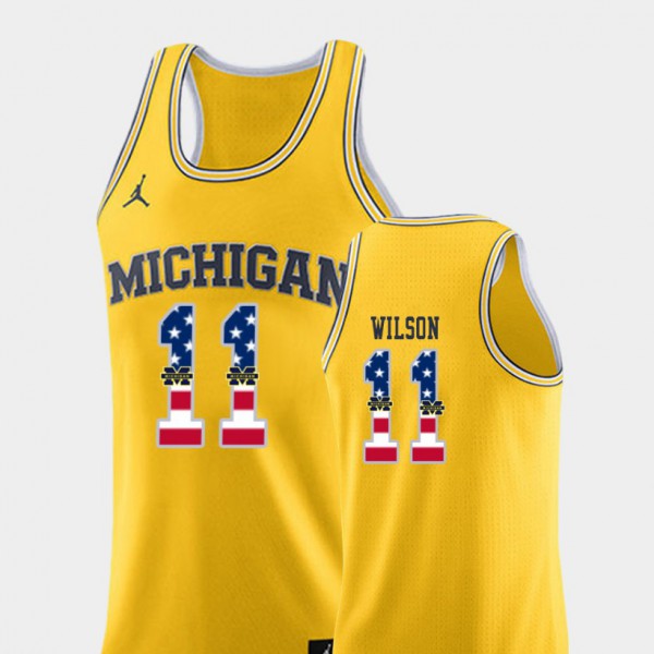 Michigan Wolverines #11 Men's Luke Wilson Jersey Yellow Stitched College Basketball USA Flag